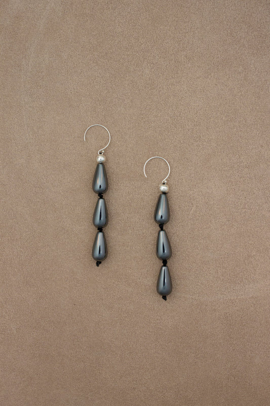 Three Drop Hematite Earrings
