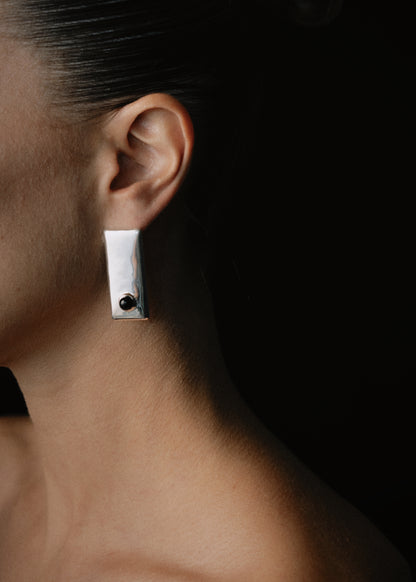 Contemporary Silver Onyx Drop Earrings