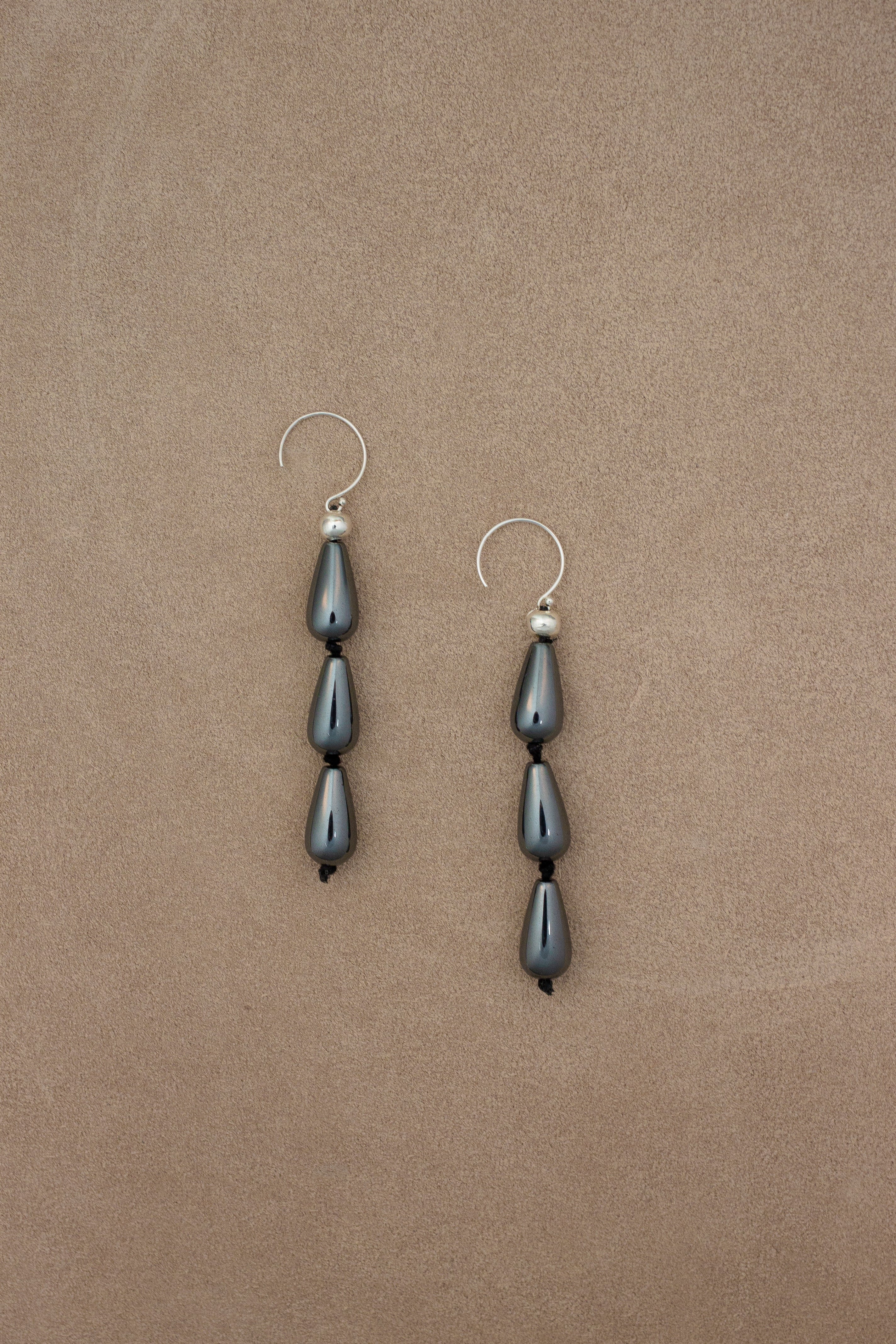 Three Drop Hematite Earrings